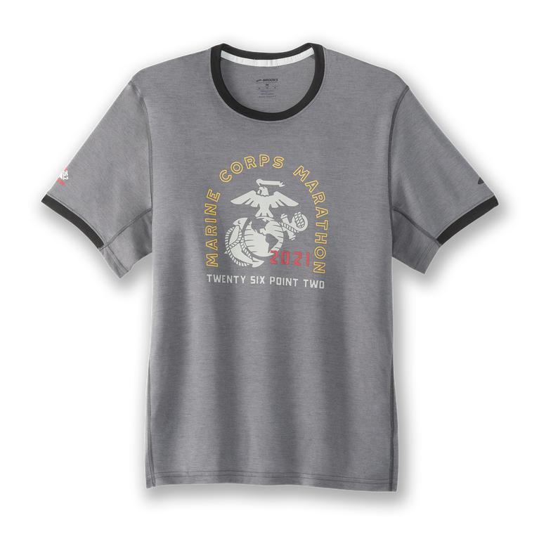 Brooks MCM21 Distance Graphic SS Men's Short Sleeve Running Shirt - Shadow Grey/EGA (16784-QHFD)